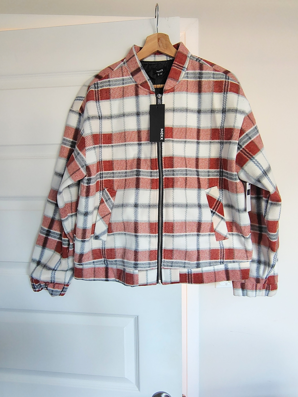 Mexx Plaid Rust and White Bomber Jacket